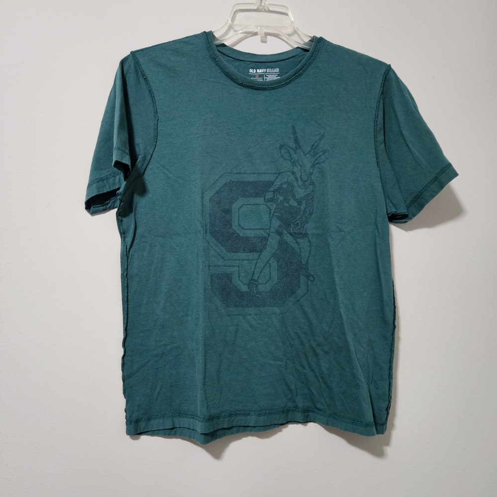 Old Navy Mens Teal Green Graphic T-Shirt Gazelle Mascot Letter S Cotton Size M